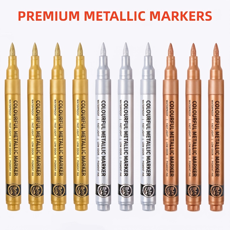 Image of 10pcs Copper Markers, Metallic- Ink Art Pens, Painting Brushes, Waterproof Quick-dry, Water-based Ink, Suitable For Painting, Crafts, Journaling, Card Making