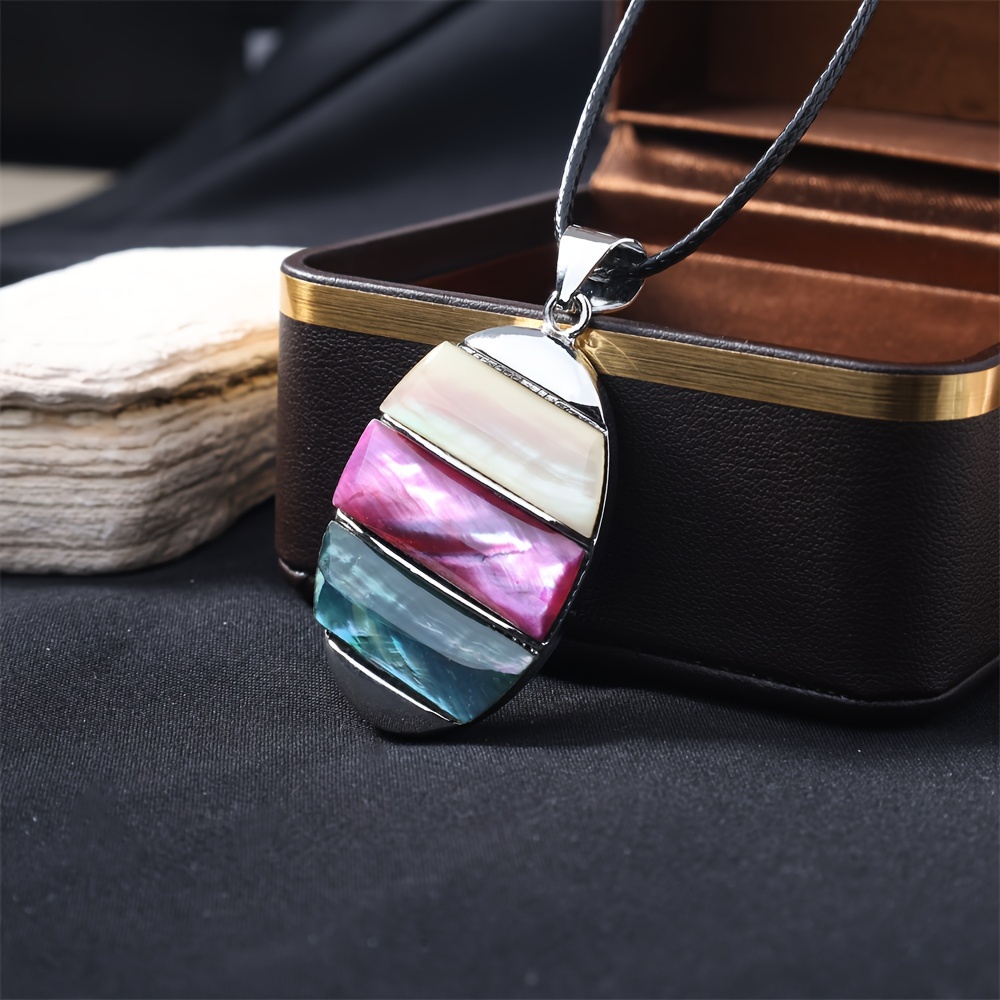 

Elegant Oval Natural Stone Pendant Necklace, 1pc Retro Bohemian Style Necklace Charm, Fashion Accessory For Daily & Party Wear