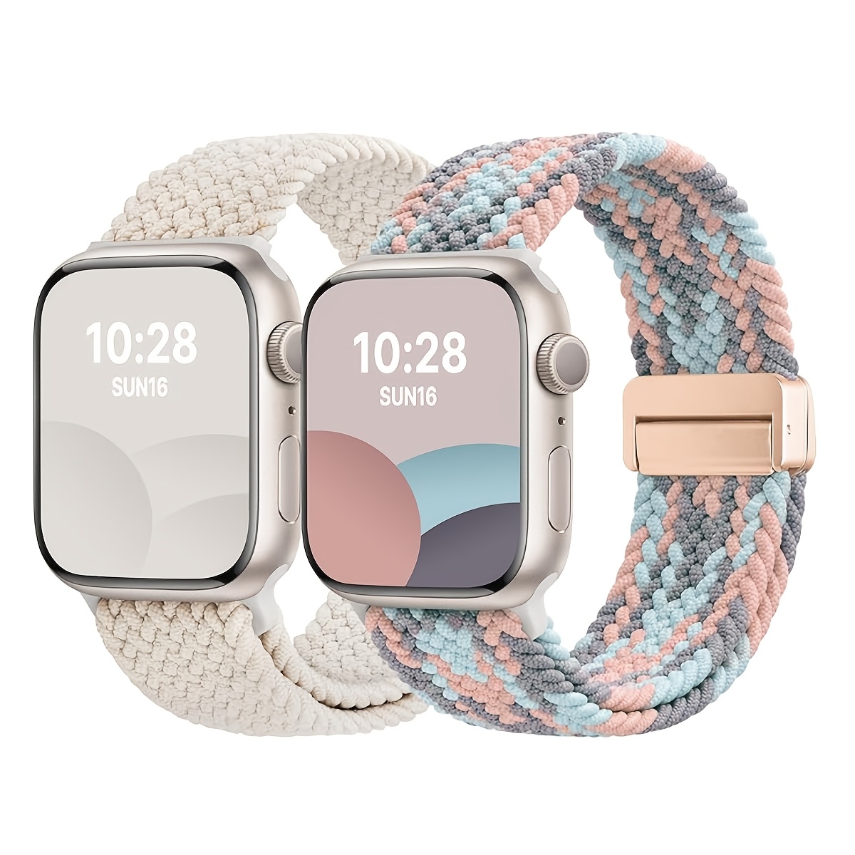TEMU 2er-Pack Nylon-Armband für Apple Watch 49mm/45mm/44mm/42mm/46mm/41mm/40mm/38mm, Ersatz-Sport-Armbänder, magnetisch, geflochten, für iWatch 3 2