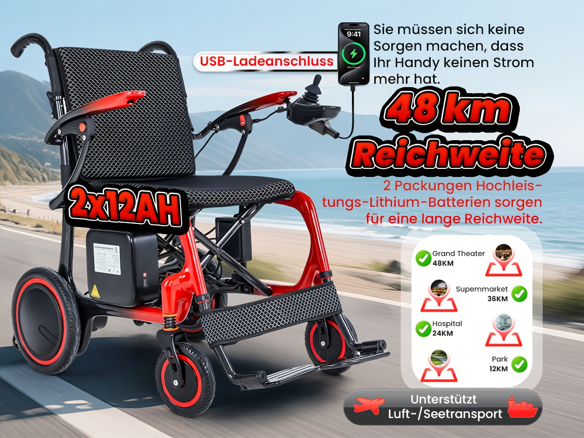 2026 foldable carbon fiber electric wheelchair weighing 13 75kg supports up to 120kg 24ah battery 2 12 with a 48km range   with a backpack dust cover anti decubitus cushion and thickened seat cushion for the and disabled Product details 5