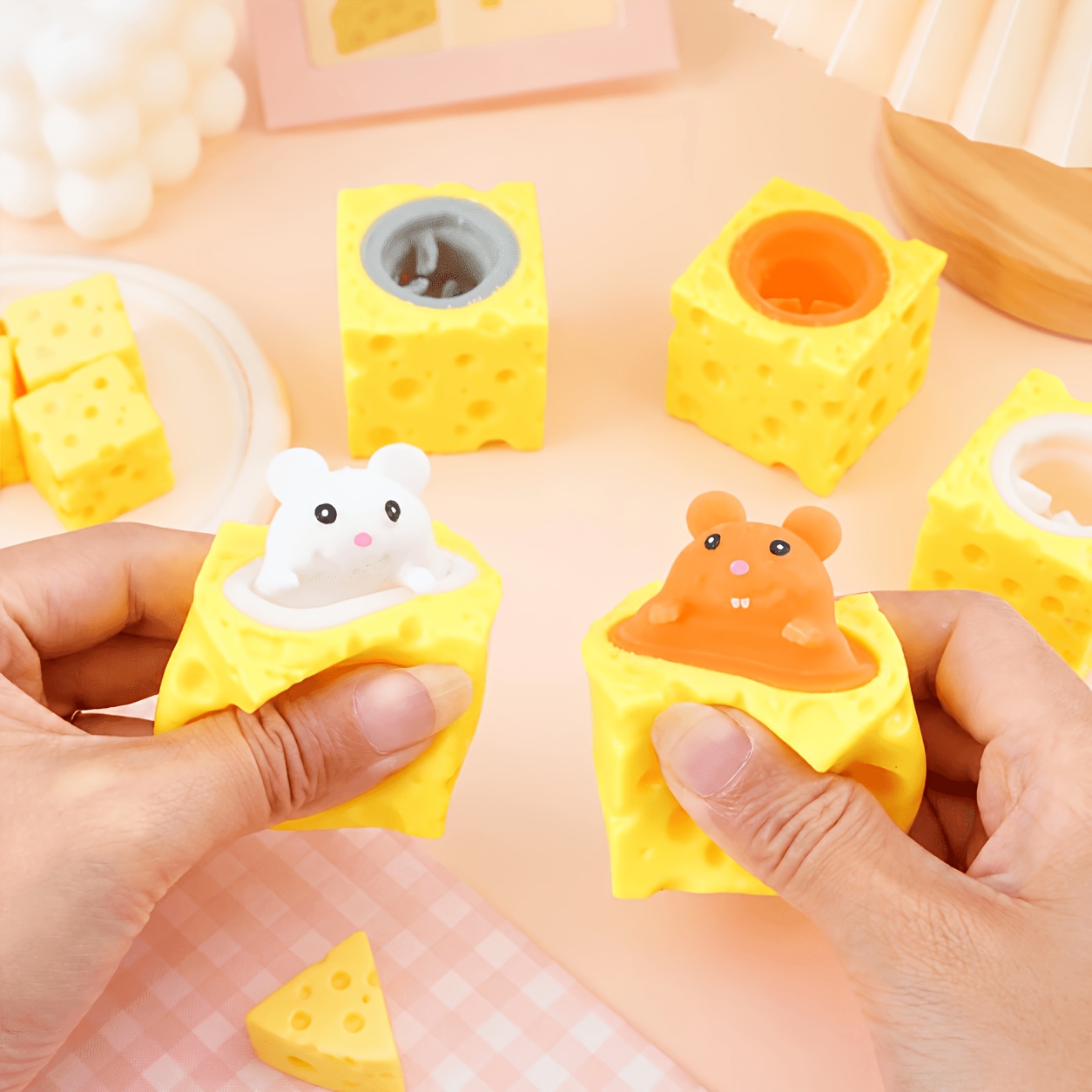 Adorable Mouse Cheese Block Squeezable Toy, 2pcs