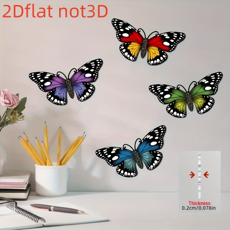 E-shop 2D Flat - 2D Ebene, 4 Stück Acryl Schmetterling Wanddeko - Lebendige Farben (Lila/Blau/Rot/Schwarz) - Hängender Garten für Innen und Außen, Hof,
