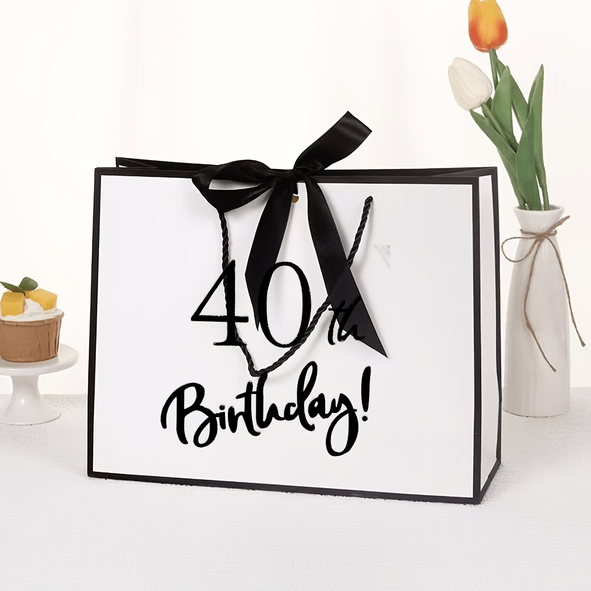 TEMU 1 "40th Birthday Gift Bag, Wide-bottom Foldable Design, Sturdy Reusable Handles, Suitable For Occasions Like Birthdays, Christmas, Valentine's