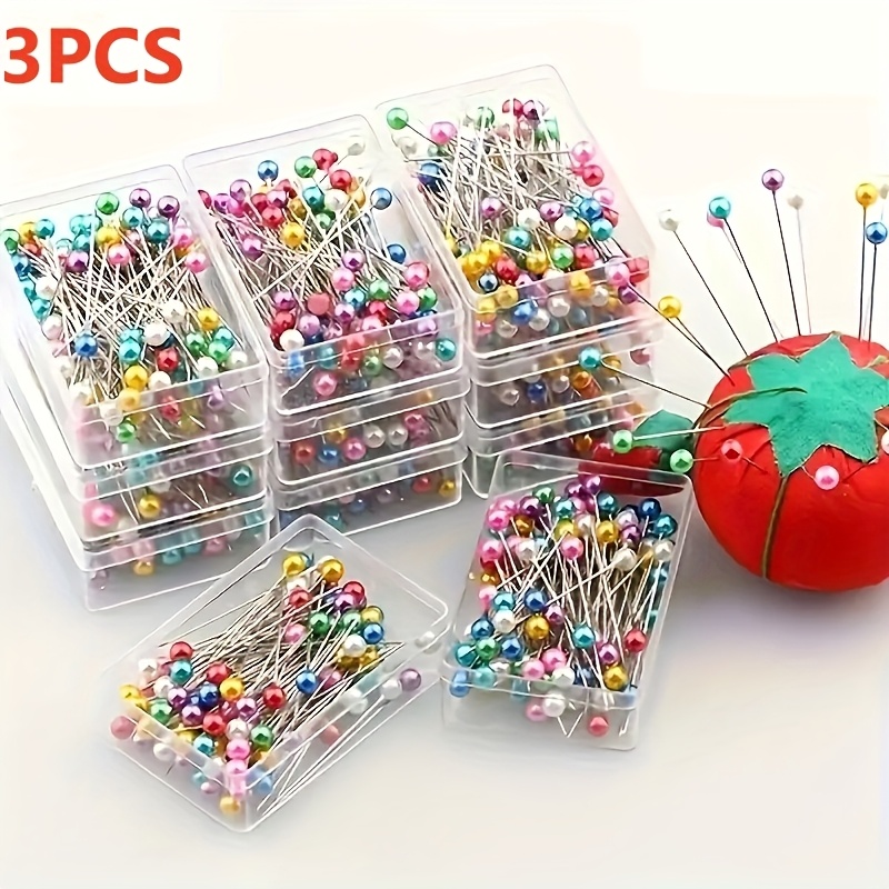 TEMU 3 Boxes Containing 300 Vibrant Pearl Straight Pins, Ideal For Sewing, Crafts, Pinning And Securing Items, And Embellishments
