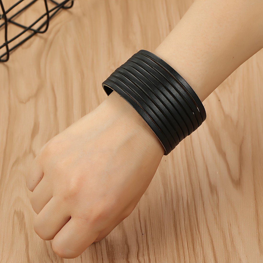 Boho Wrap Bracelet Adjustable Cuff Faux Leather Stackable Textured