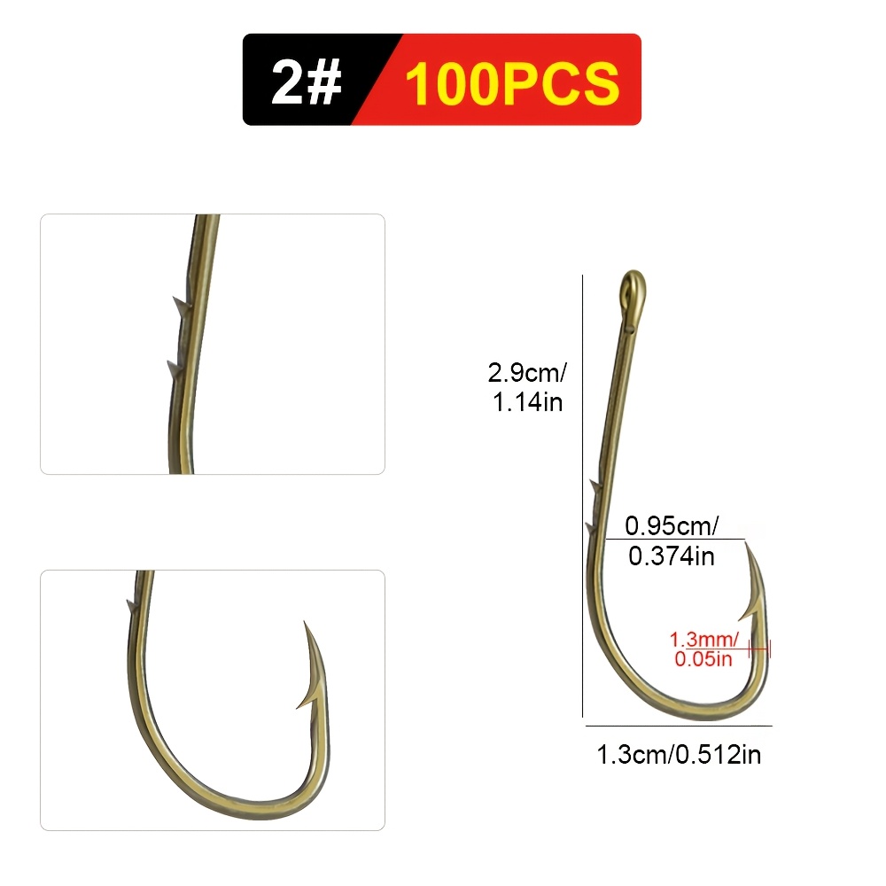 TEMU Ftk 100pcs Fishing Hooks, Saltwater Hooks With Barbs, Bait Hook Handles, Live Bait Holders, Carp Fishing Sets, Soft Bait Hooks, Fishing Tackle