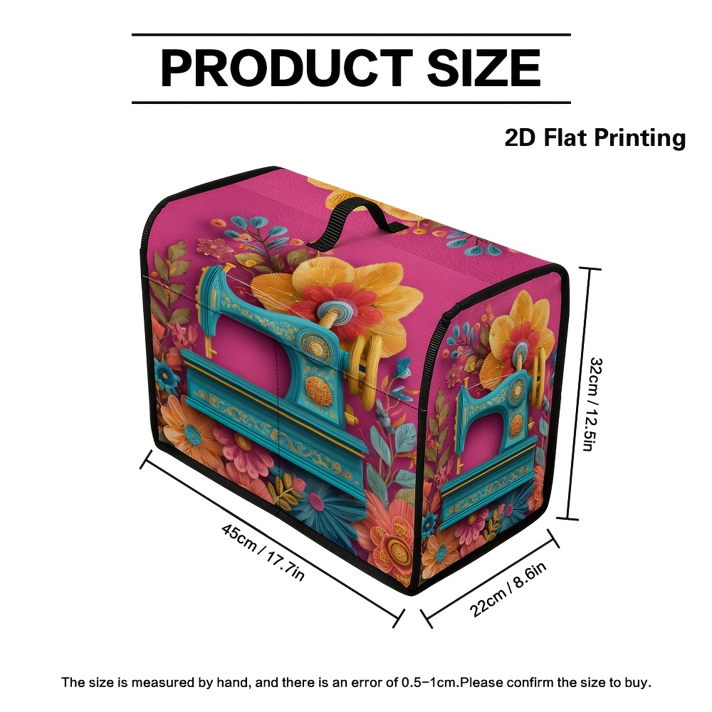 TEMU 1pc 2d Flat Vintage Sewing Machine Printed Dust Cover For Sewing Machine, With Side Pocket And Top Handle, Suitable For Most Standard Sewing