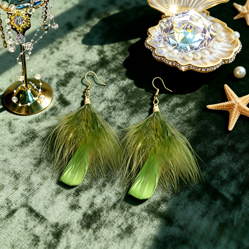 Women's Eye-Catching Long Earrings with Artificial Feathers