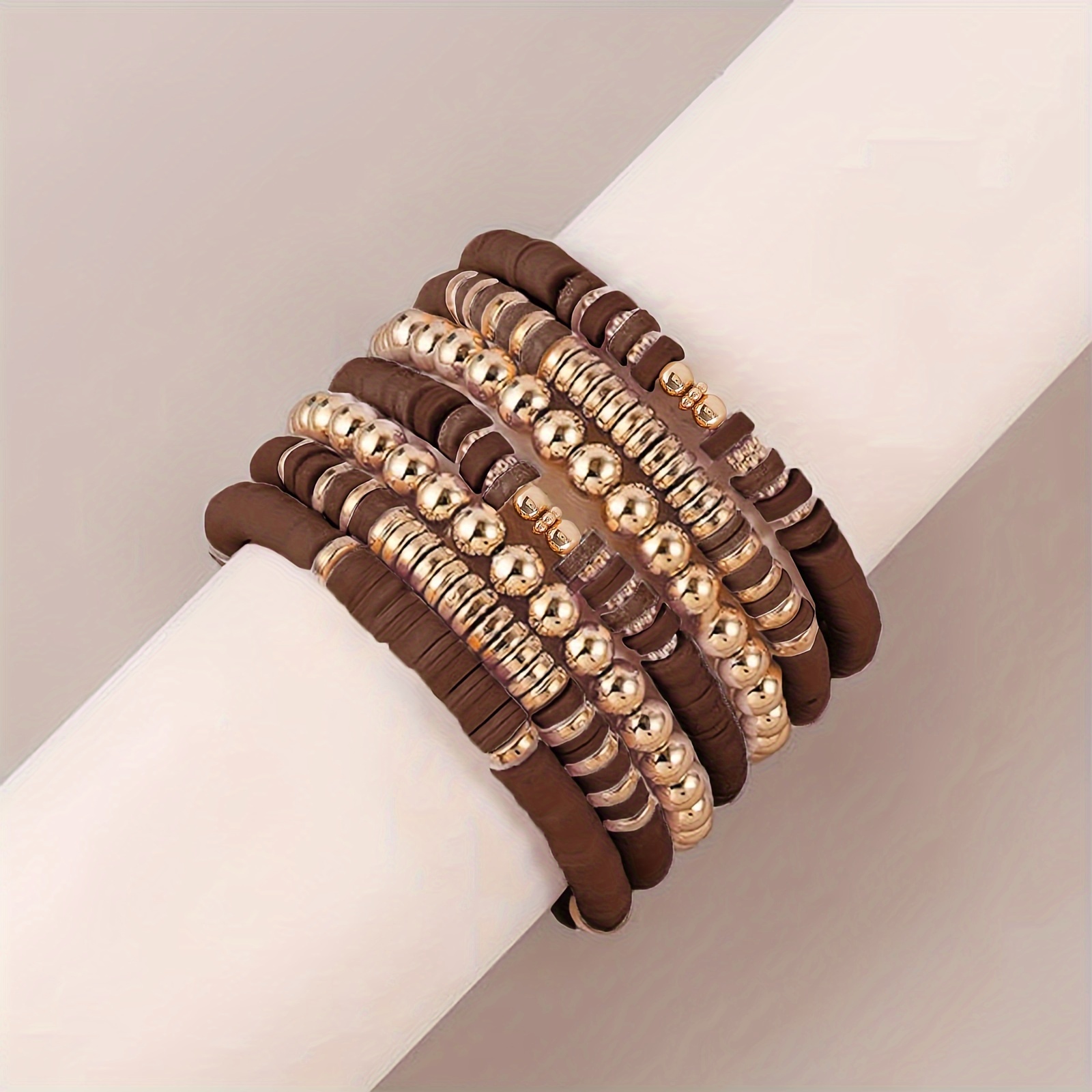 Golden Clay Bead Elastic Bangle Bohemian Style Bracelet