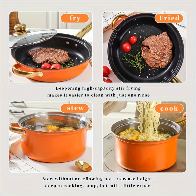 12pcs stainless steel cookware set with gold plated handles non stick   frying steaming boiling details 1