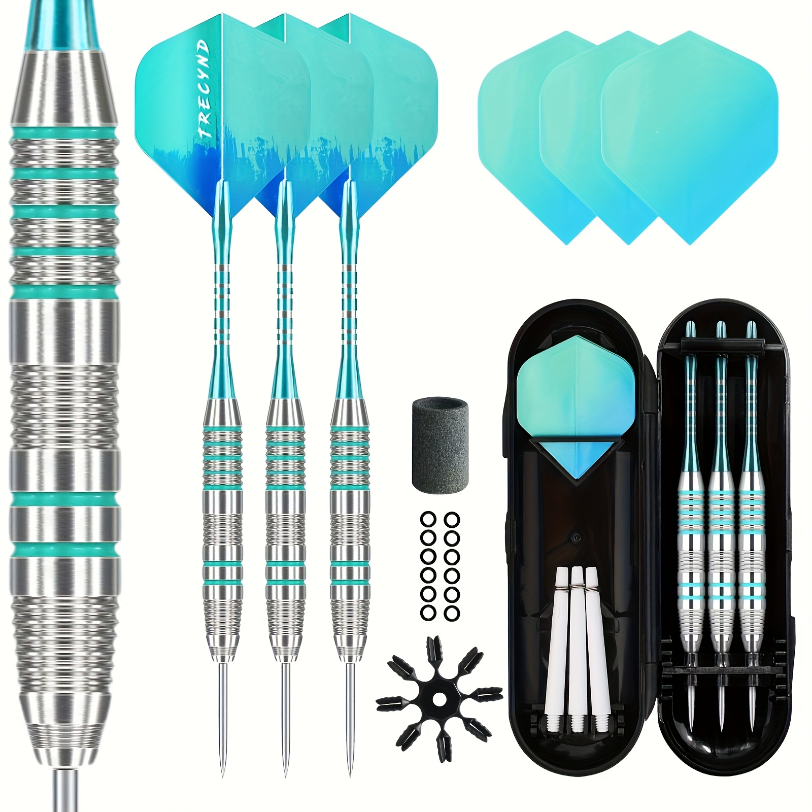 Image of Trecynd Steel Tip Darts Set Complete Dart Game Kit With Storage Case Extra Replacement Flights Shafts Metal Indoor Family Game Small Gift For Dad