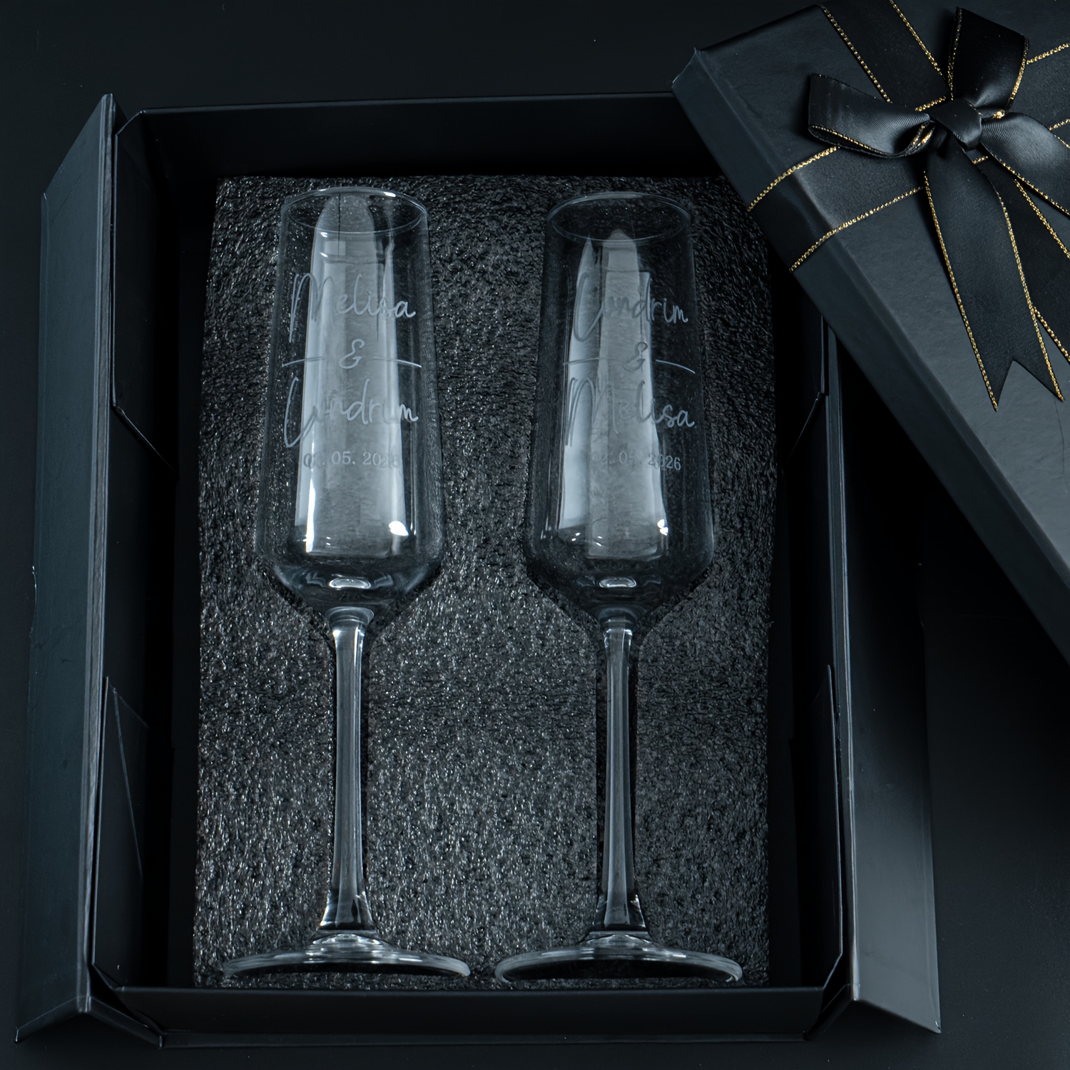 TEMU Personalized Engraved Champagne Flutes & Gift Box - Reusable Wine Glasses Suitable For Weddings, Bachelorette Parties, Bridal Showers - Machine