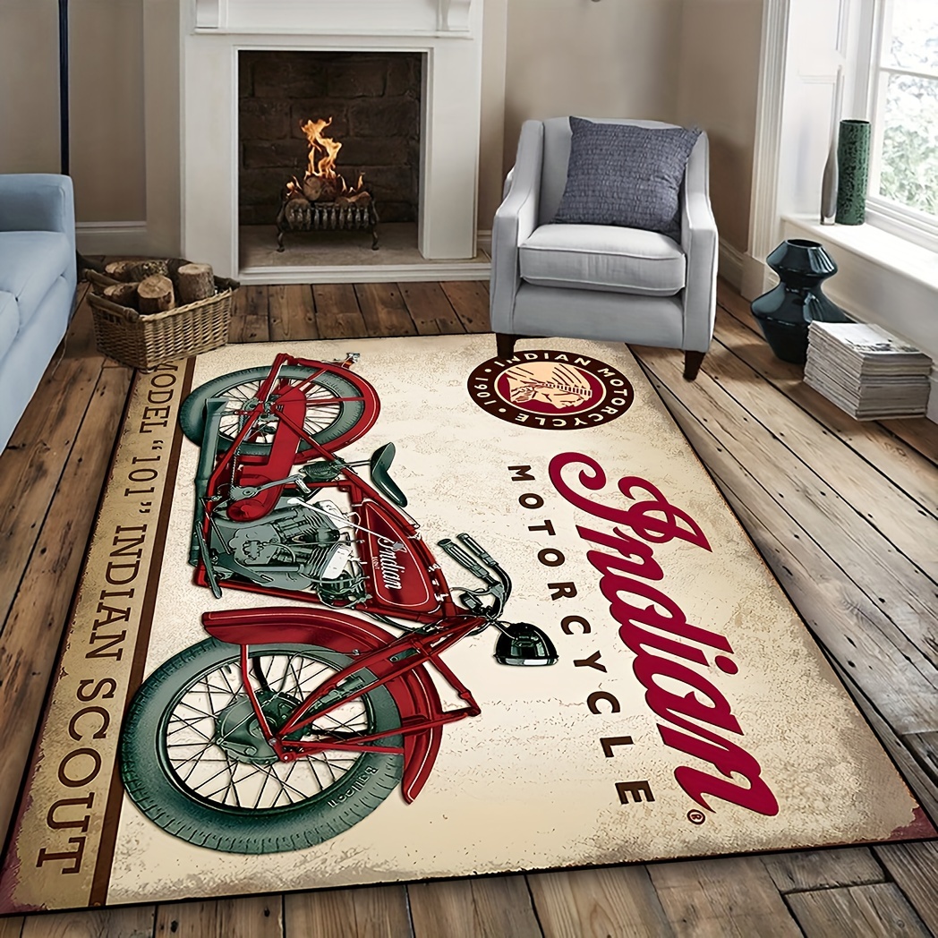 1pc vintage indian motorcycle pattern area rugs dirt resistant stylish and durable indoor outdoor entrance doormat office mat gamepad carpet perfect for dorms teenage rooms 19 31 31 47 47 62 62 90inch