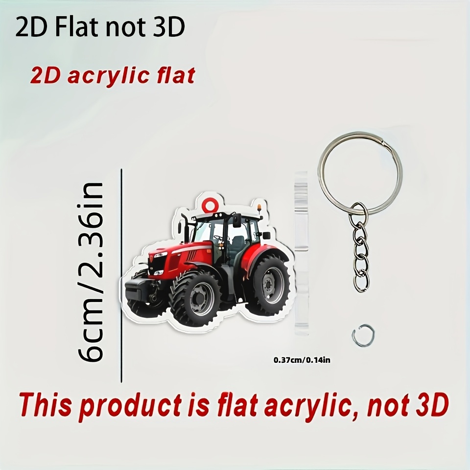 TEMU 2d Flat - 2d Plane Double-sided Red Tractor Acrylic Keychain - Round Ring Design, Durable Car & Bag Pendant, No Battery Required, Holiday Gift,