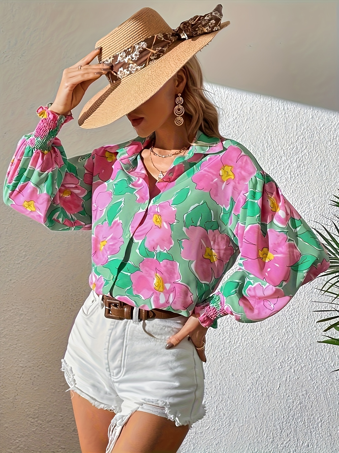 blusa tropical floral mujer camisa botones Temu Dominican Republic