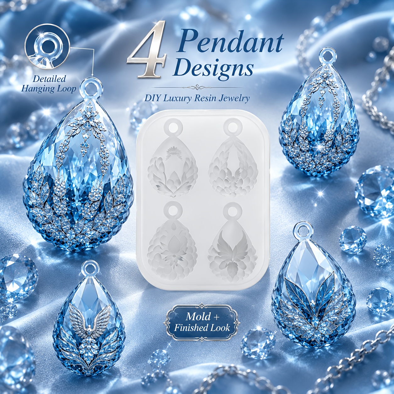TEMU Moule à 4 cavités pour pendentif de , convient pour de résine et la fabrication de bijoux, moule en silicone série spéciale européenne avec trou
