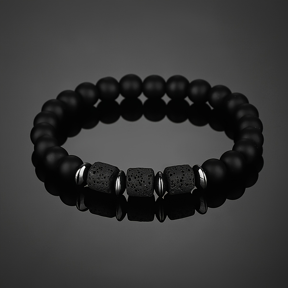 8mm Men's Bangle Bangle Bracelet - Matte Black Agate And Lava Bead Bangle Bangle Bracelet, A Gift For Him - Men's Gift - Men's Jewelry Gift