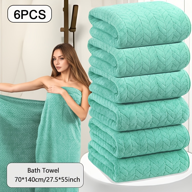 TEMU Oversized Striped Bath Towel 6pcs, Absorbent And Quick Drying Towel Bath Towel, High Quality Adult Bath Towel, Oversized To Wrap The Body, Suitable For Spa, Hotel, Home, Gift