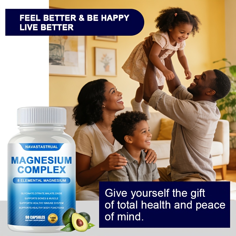 Magnesium Complex Supplement 1000mg 7 Forms (Glycinate, Citrate, Malate, Taurate, Oxide, Aspartate, Orotate) 90 Capsules for Sleep, Nerves,