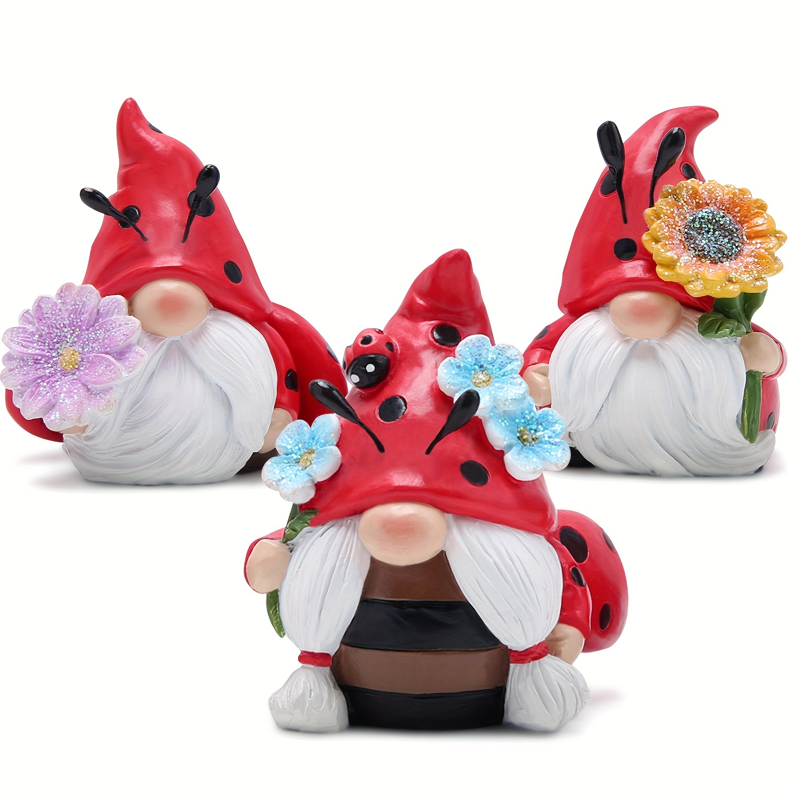 

3 Pcs Ladybug Spring Gnome Figurines Decorations Flower Ladybug Gnomes Ornaments Scandinavian Tomte Elf Decor Summer Gnomes Figurines Decorations For Mom, Women, Grandma