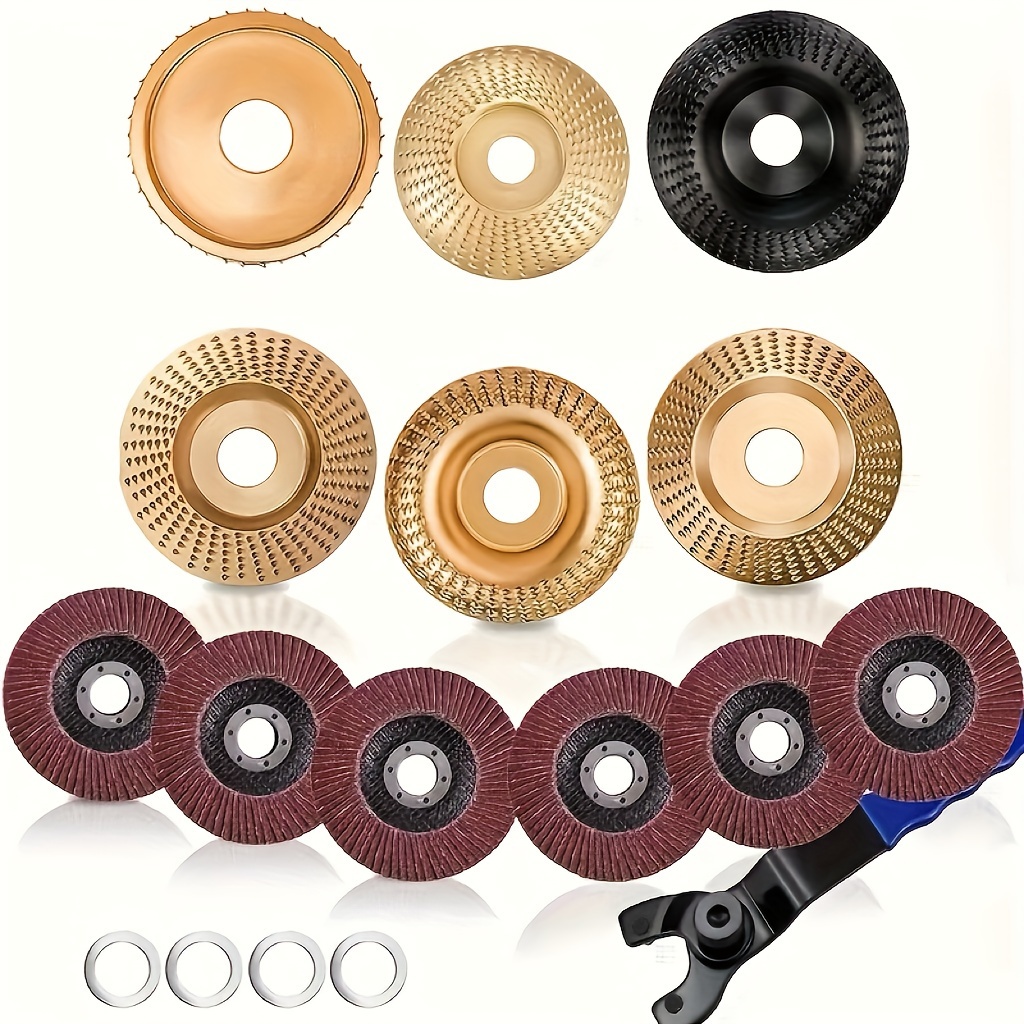 

13pcs Wood Carving Disc Set For 4 1/2 Angle Grinder Attachments, Stump Blades Wheel For Wood, Flap Disc For Woodworking, Grinding, Shaping And Sanding