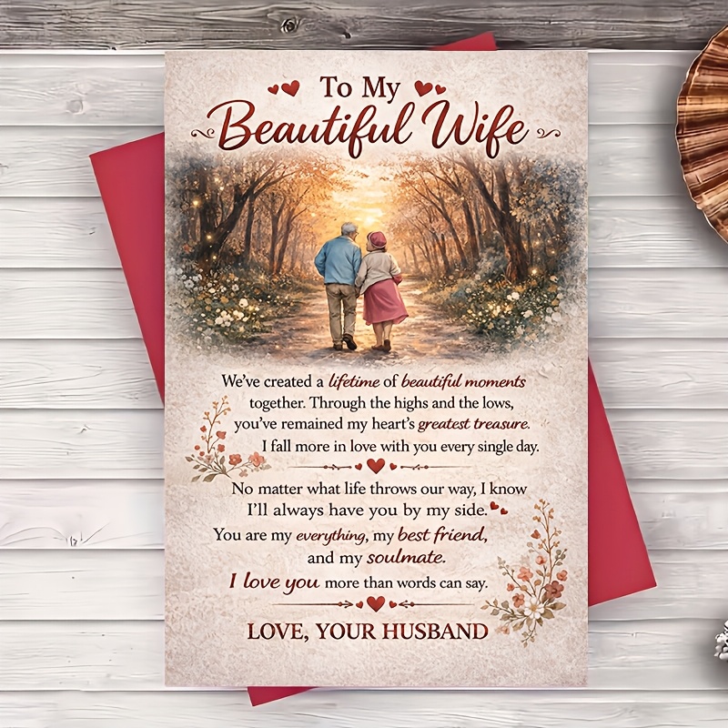 TEMU 1 Greeting Card And 1 Envelope To My Beautiful Wife Greeting Card Romantic Anniversary Birthday Wedding Day From Note Flat Card For Wife Date