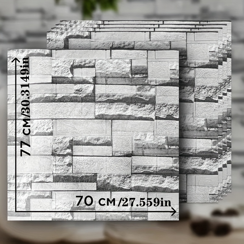 Image of 10pcs 3d Wall Tile Sticker, Brick Pattern Foam Self-adhesive Waterproof Sticker, Easy To Stick And Peel, Easy To Clean And Free Cutting, For Room Bathroom , 70x77cm