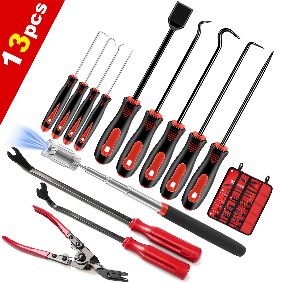 TEMU 13pcs Hook And Pick Tool Set With Scraper Removal Plier Fastener Remover Rivets Puller Mechanic Car Trim Removal Tool Kit Gasket Telescoping Magnetic Pickup Hand Automotive Tools