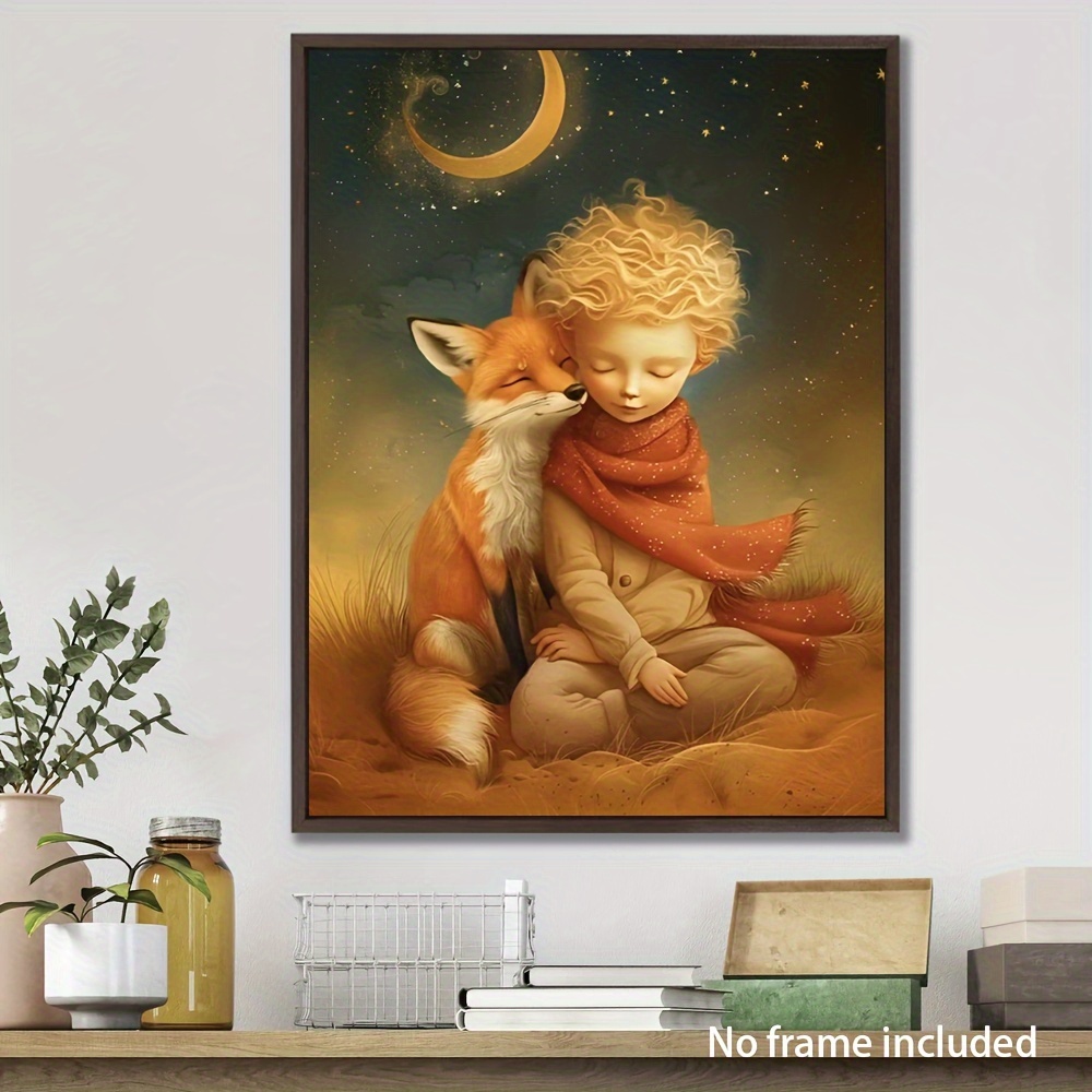 

& Fox Under Moon Canvas Art, 12x16" - Perfect For Living Room, Bedroom, Office Decor | High-quality, Waterproof Ink Wall Poster