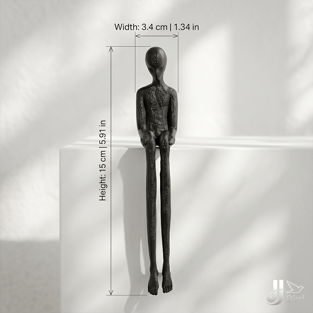 TEMU The Silent Contemplator Figurine Ornament, Contemporary Desk Decor Accent, Modern Long-limbed Humanoid Sculpture, Minimalist Atmosphere Tabletop