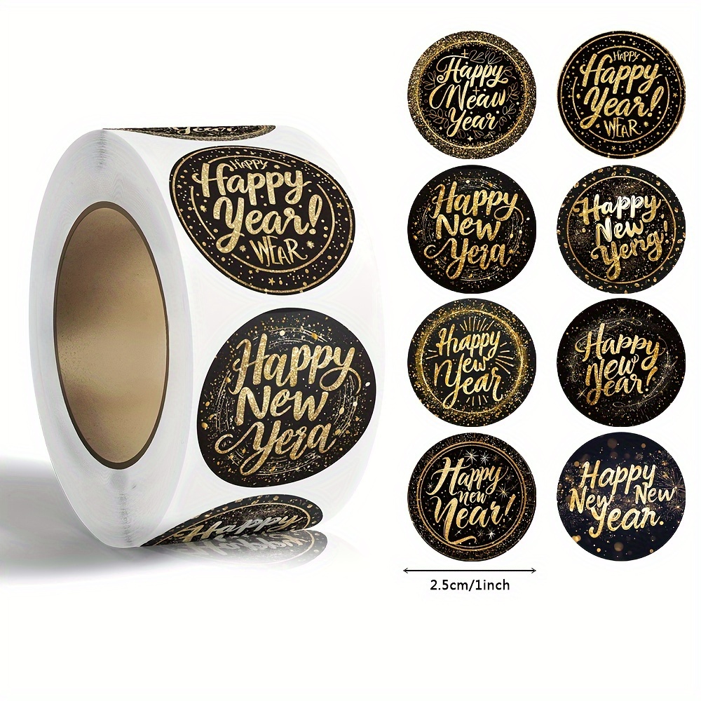 

1 Roll Of 500 Happy New Year Stickers, 2.5cm/1inch, Suitable For Gift Packaging Labels, Decoration, Sealing, New Year Party Decoration