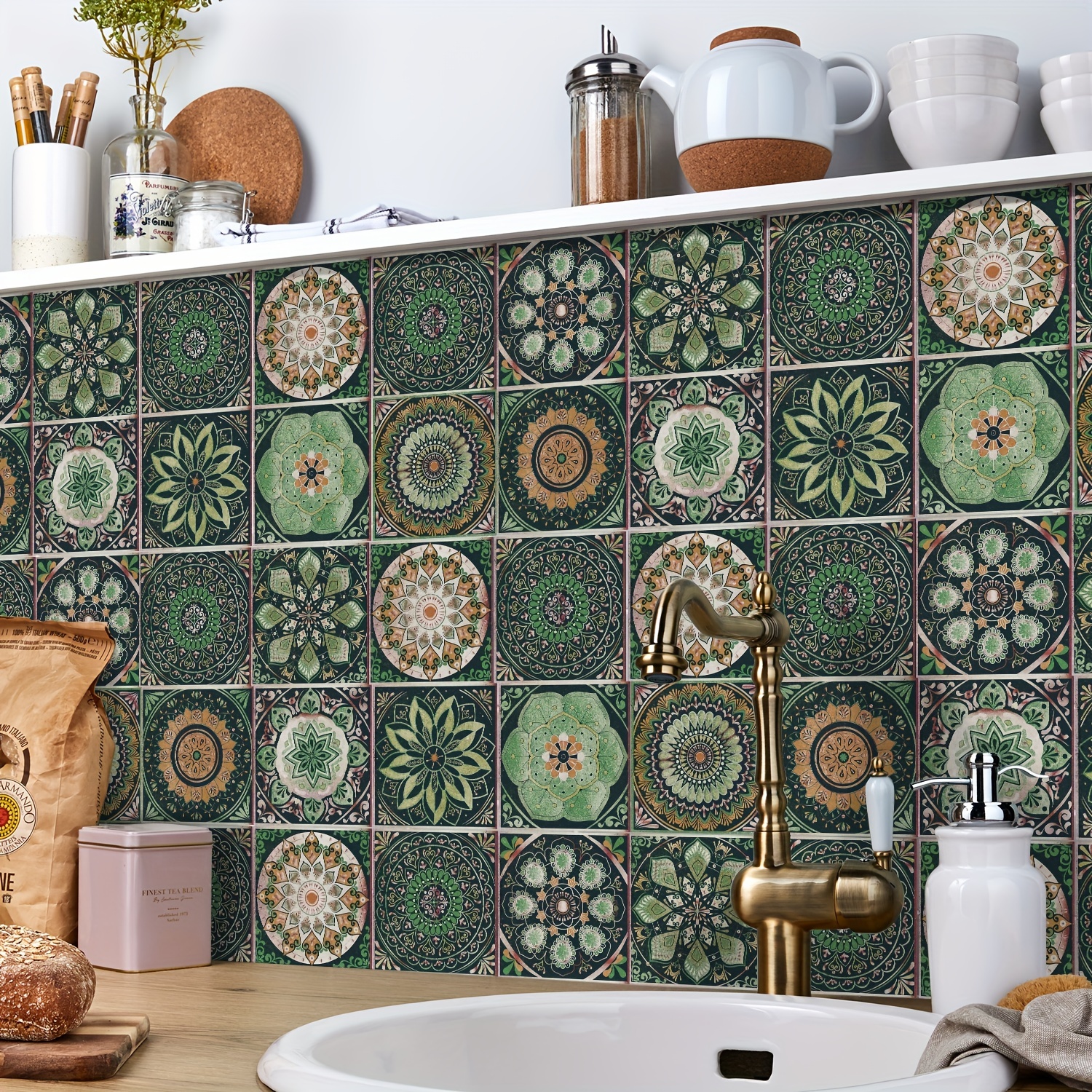 

Boho Style 24pcs Self-adhesive Decorative Tile Stickers, Waterproof & Oil-proof Moroccan Wall Decals, Plastic Kitchen & Bathroom Decor, 3.93x3.93inch