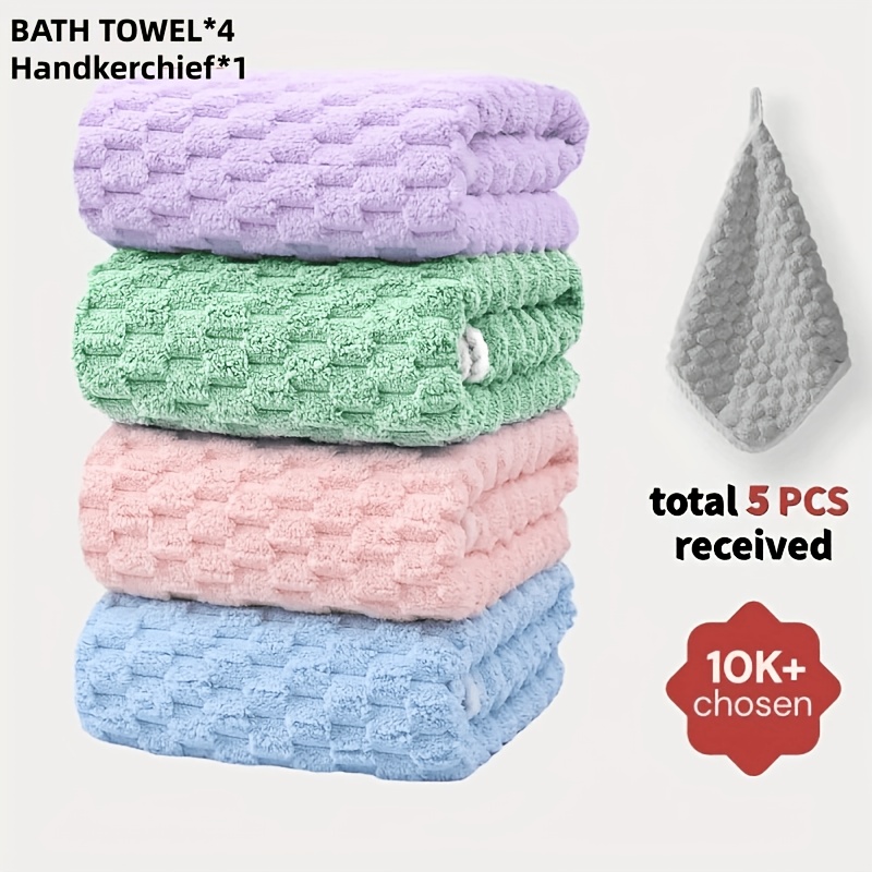 TEMU 4pcs Waffled Super Soft Bath Towels- Super Absorbent Quick-drying Microfiber Towels For Adults - 80%, 20% Polyamide - Suitable For Spa, Fitness,