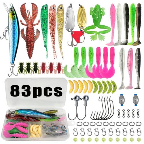 fishing tackle set 409pcs 193pcs 133pcs 105pcs 83pcs including spinnerbaits crankbaits jig heads sinkers hooks and carry case freshwater fishing starter kit