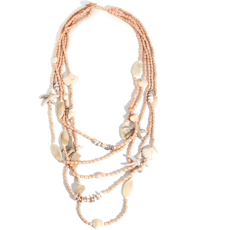 Bohemian Starfish & Seashell Multi-Layer Necklace, Vacation Style