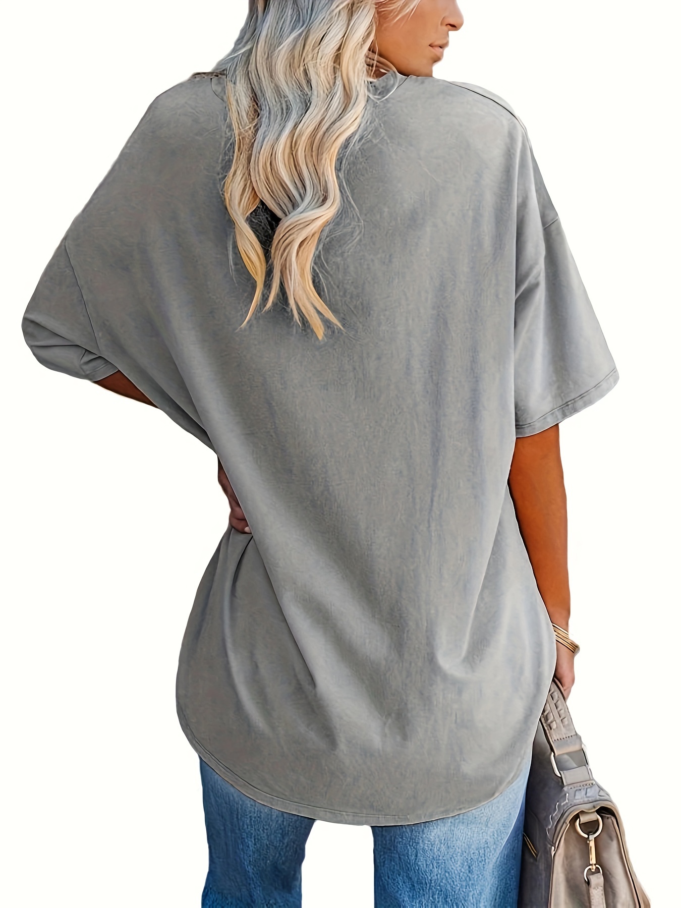 Women's Loose-Fit V-Neck Half-Sleeve Blouse - Soft Stretch, Solid Color, Spring/Summer Casual & Formal Wear, Elegant & Breathable, Transitional Weather Clothing, Middle Eastern Style, Comfortable Fit, Stretchy Fabric Top