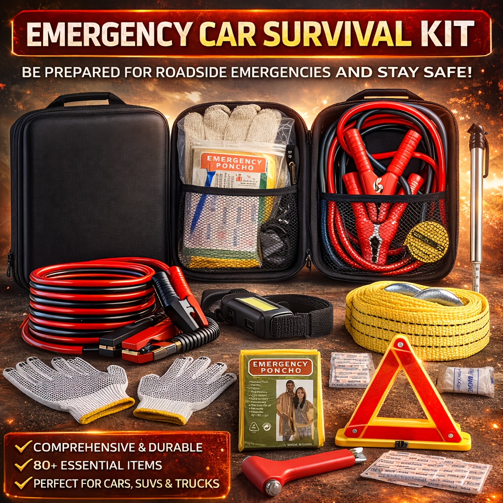 TEMU Car Emergency Kit With Battery Jumper Cables, Car Accessories Men Or Women, Emergency Car Kit, Roadside Automotive Safety Kit Car, Vehicle, Truck Or Suv, Gifts Men Or Him, Black