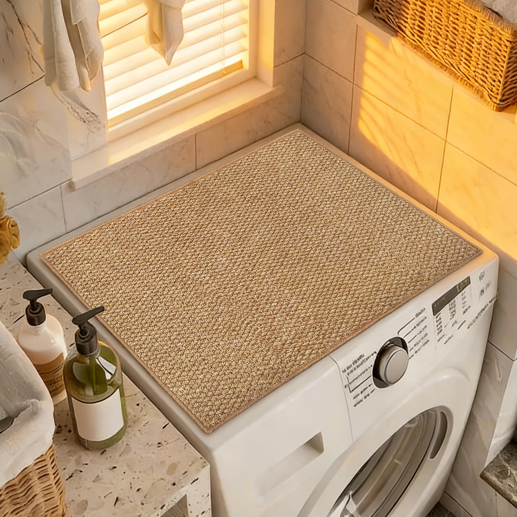 TEMU Premium Upgraded Sisal-like Material | Washing Machine Mat Dust Cover | Dense Fabric | Modern, Rustic, Japanese Styles | Strong Textured Feel |