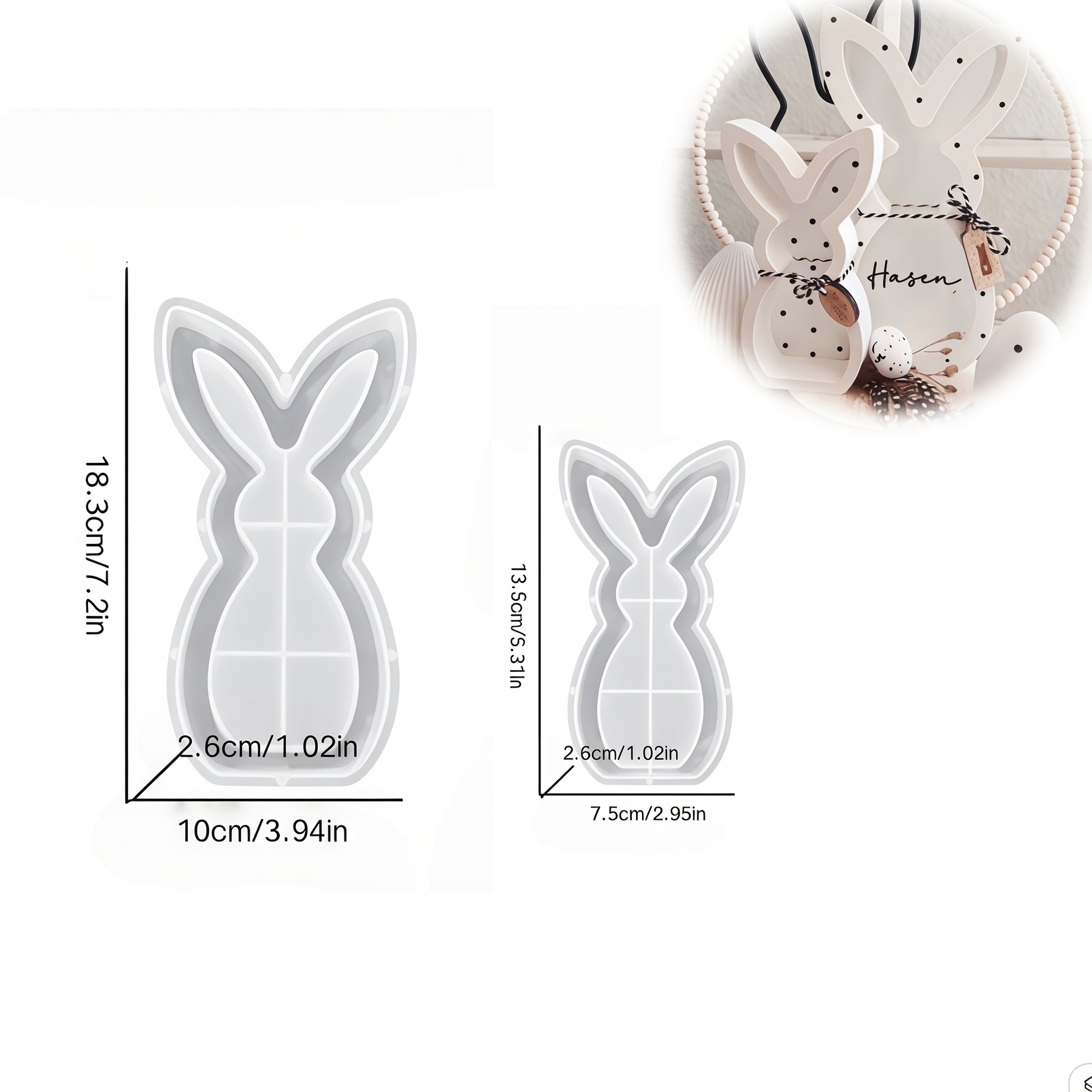 Image of Resin Mold Easter Hollow Rabbit Plaster Mold, 2pcs Set, Rabbit Three-dimensional Ornament, Candle And Silicone Mold