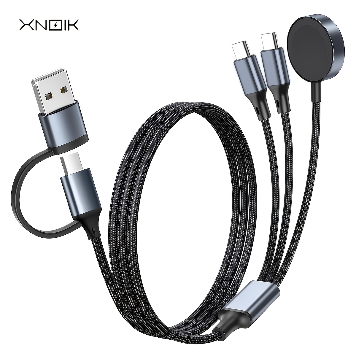 Image of Pd100w 3-in-2 Fast Charging Cable With Magnetic Watch Charger, For Watch/for Galaxy Watch/for Pixel Watch, Usb-c To Usb-c & Usb-a, For Macbook & Type-, -one Multi Charging Cable, Travel Charging Cord