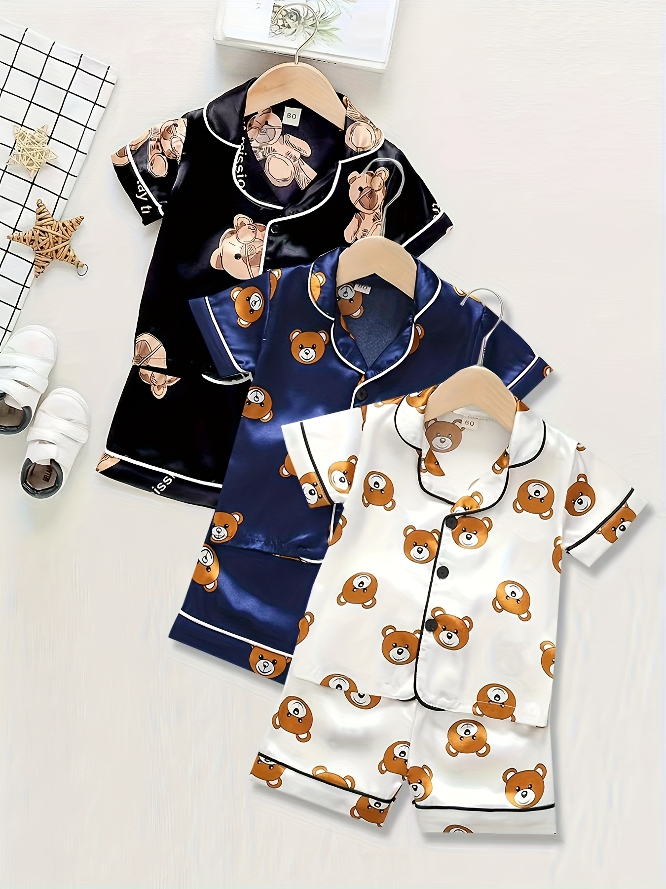 item picture 3 sets 6pcs boys fashion cartoon short sleeve open front pajama set