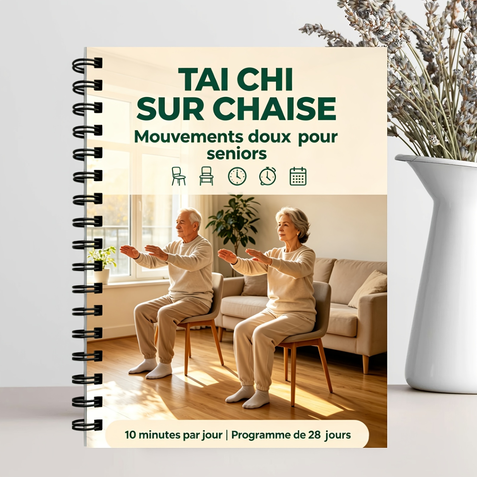 French Version Chair Tai Chi Practice Record Book 28-Day Plan Elderly Relaxation Exercise Sitting Posture Training Recor
