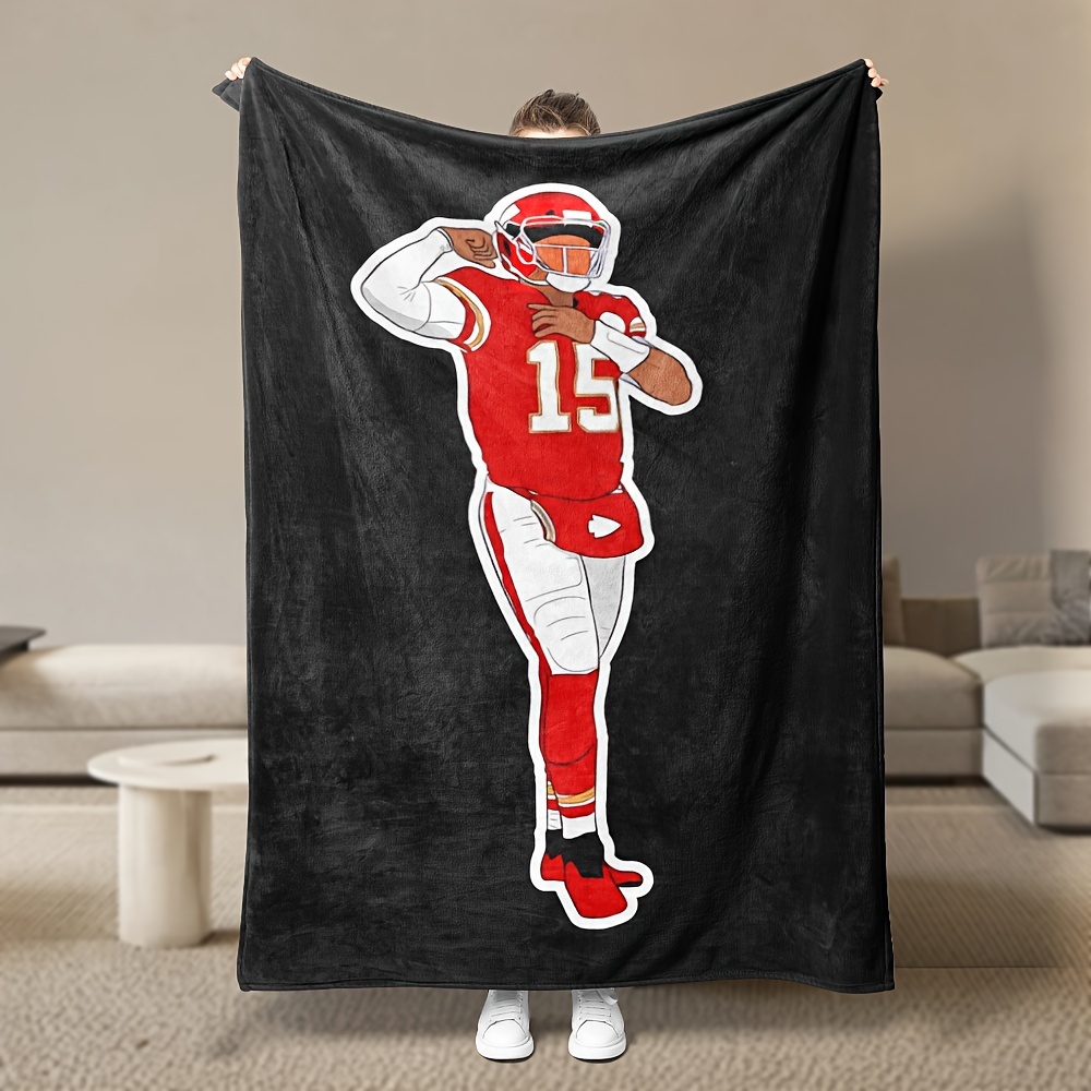 

1pc Player Flannel Black Throw Blanket Shawl Blanket, Football Print Blanket, Ultra-lightweight, , Warm And Cozy -gift For Sports Lover Fans, Home, Stadium, Travel And Office