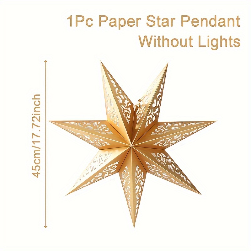 TEMU 1pc, Hollow Out Star Paper Lampshade, Ramadan Holiday Hanging Pendant, For Ramadan , New Year Holiday Decor, Drop Ornament(no Light Included)