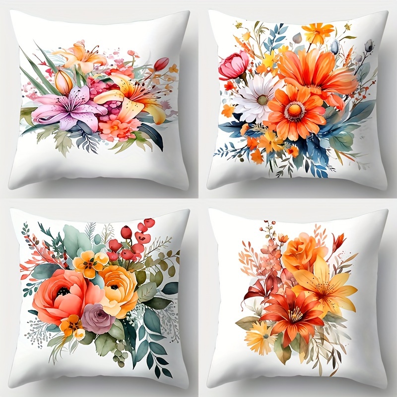 

4pcs, Floral Cushion Cover For Home Decor, Measuring 17.7*17.7 Inches. This Sofa Cushion Cover Is Perfect For The Living Room. It Does Not Include The Pillow Insert.