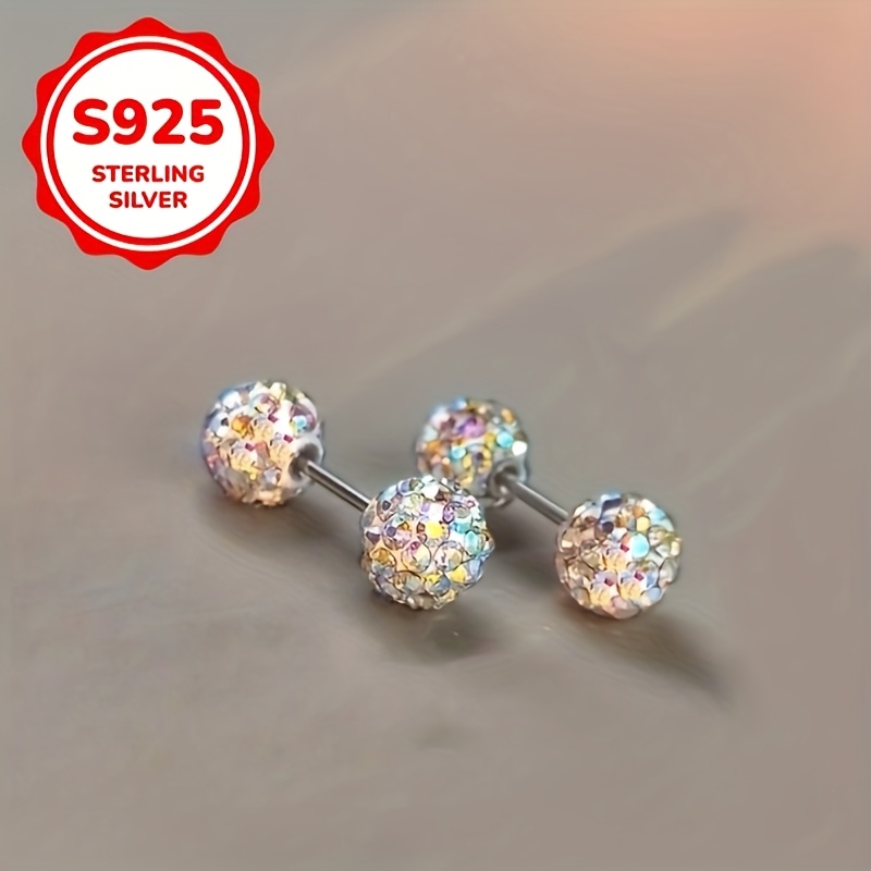 Cercei stud la modă pentru femei, din argint S925, hipoalergenici, cu design sferic strălucitor, perfecți pentru petreceri, întâlniri și ieșiri zilnice