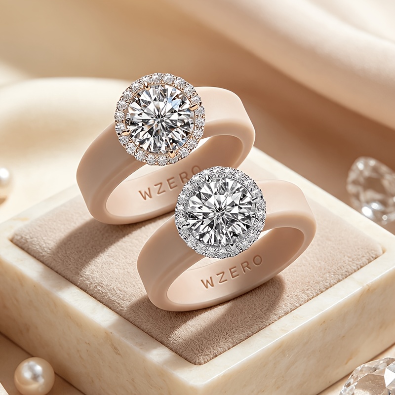 Light Luxury Silicone Ring Holder with Halo Pave Round Main Stone