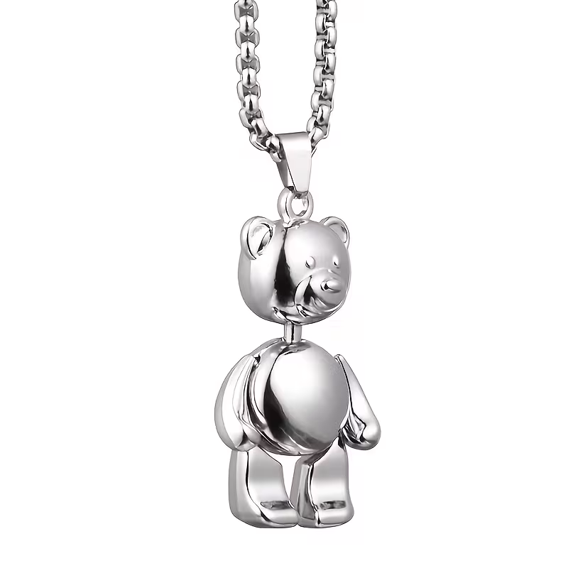new cute bear pendant necklace stainless steel 70cm long chain suitable for women and mens daily wear classic pendant little bear movable design suitable for daily holiday gifts for her Product details 9