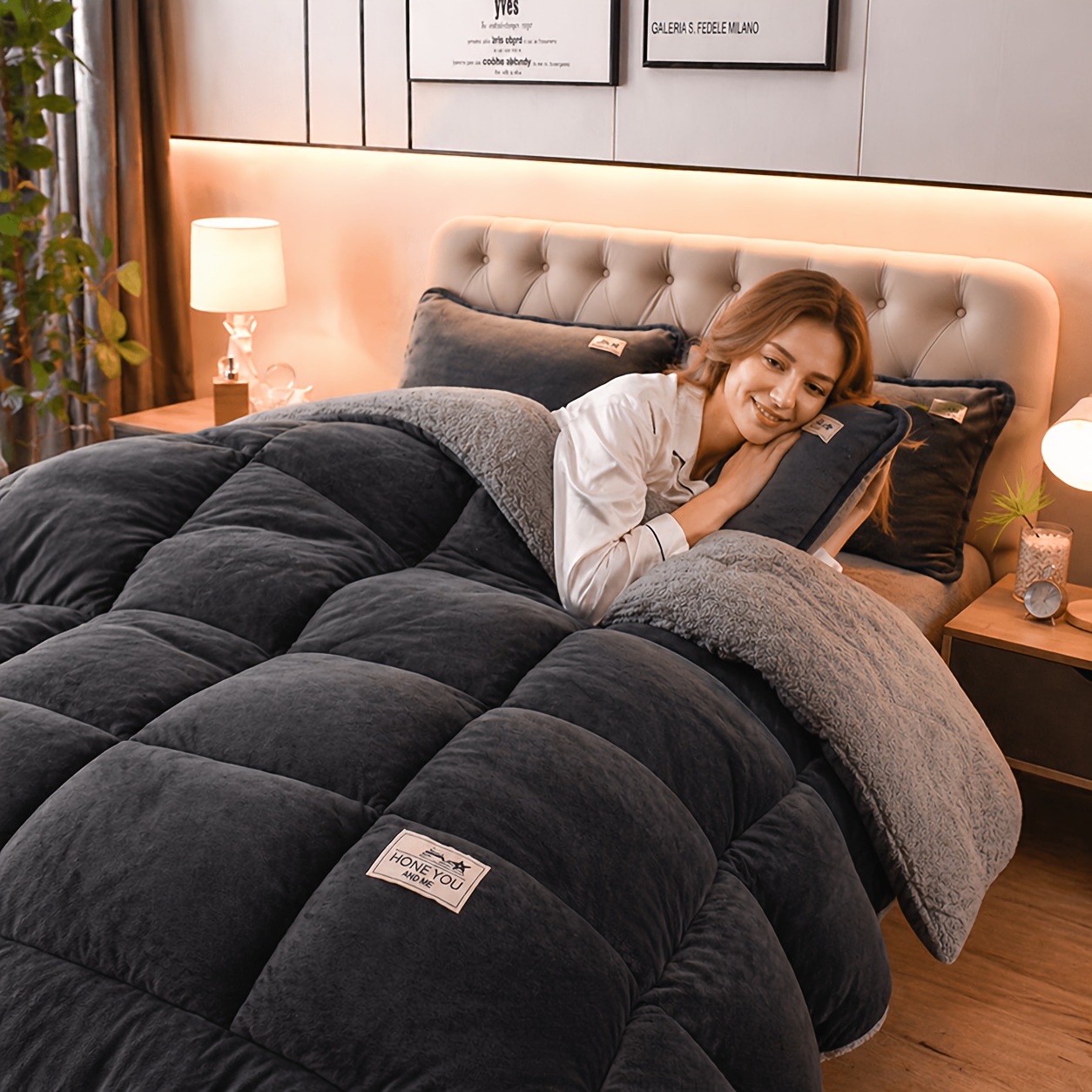 1 Stück Dicke Plüsch-Winterdecke – Ultraweich & Extra Warm Milchfleece-Steppdecke mit Rückseite, Gesteppte Handwerkskunst für Ganzjahres-* & * Maschinenwaschbare Bettwäsche für Schlafzimmer, Wohnheim