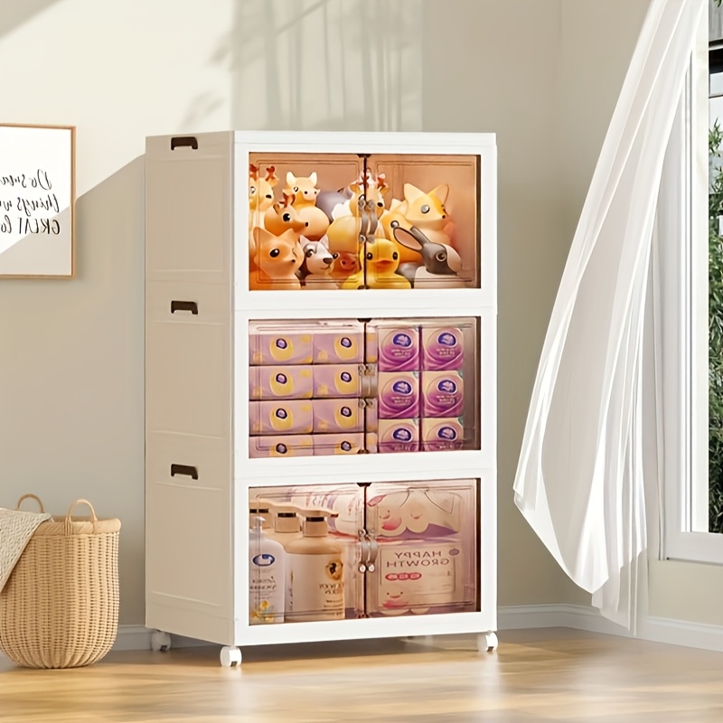 

5 Layer Extra Large Storage Cabinet, Multi-tier Foldable Storage Box With Doors, For Shoes Books Clothes, Household Storage Organizer For Closet, , Bedroom, Bathroom, Office, Kitchen